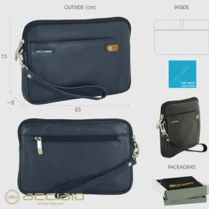 Borsello a mano pochette uomo Jin 9" pelle Blu