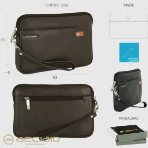 Borsello a mano pochette uomo Jin 9" pelle Moka