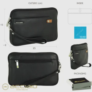 Borsello a mano pochette uomo Jin 9" pelle Nero