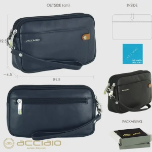 Borsello a mano pochette uomo Obi 7" pelle Blu
