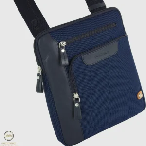 Borsello uomo a tracolla Echo tessuto e pelle Blu Navy