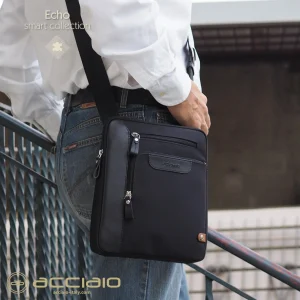 Borsello uomo a tracolla Echo tessuto e pelle Nero