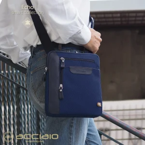 Borsello uomo a tracolla Echo tessuto e pelle Blu Navy