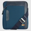 Borsello uomo porta iPad doppio vano Fusion in tessuto e pelle Blu Cobalto