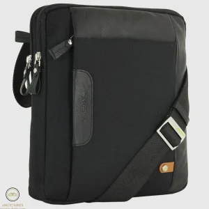 Borsello uomo porta iPad doppio vano Fusion in tessuto e pelle Nero