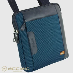 Borsello uomo porta iPad doppio vano Fusion in tessuto e pelle Blu Cobalto