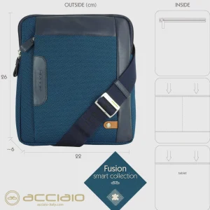 Borsello uomo porta iPad doppio vano Fusion in tessuto e pelle Blu Cobalto