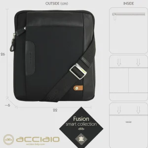 Borsello uomo porta iPad doppio vano Fusion in tessuto e pelle Nero
