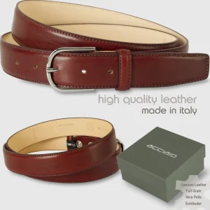 Cintura classica uomo Rainbow in pelle Vacchetta Bordeaux