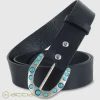Cintura donna alta in cuoio pelle Blu fibbia Yuma