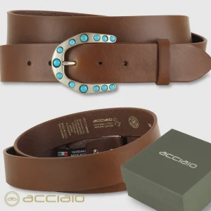 Cintura donna alta in cuoio pelle Castagno fibbia Yuma