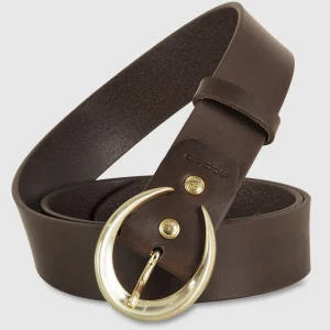 Cintura donna alta in pelle Marrone Moon Oro