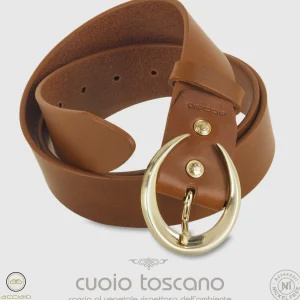 Cintura donna alta in pelle Cognac Moon Oro