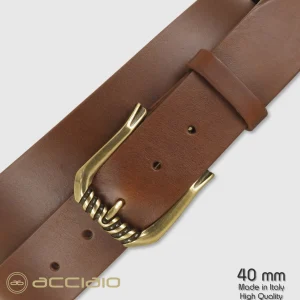 Cintura donna alta in pelle cuoio Castagno fibbia Trinity