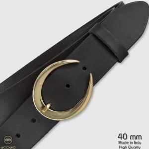 Cintura donna alta in pelle Nera Moon Oro