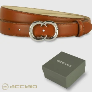 Cintura donna in pelle Cognac fibbia Gemini Palladio