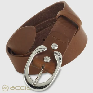 Cintura donna in pelle cuoio Castagno fibbia Aries Palladio