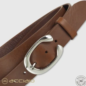 Cintura donna in pelle cuoio Castagno fibbia Aries Palladio
