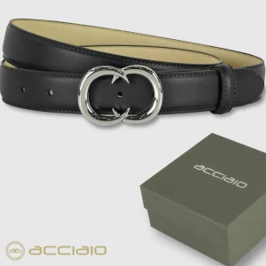 Cintura donna in pelle Nera fibbia Gemini Palladio