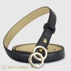 Cintura donna sottile in pelle Eclipse Oro cuoio Blu