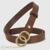 Cintura donna sottile in pelle cuoio Castagno fibbia Eclipse Oro