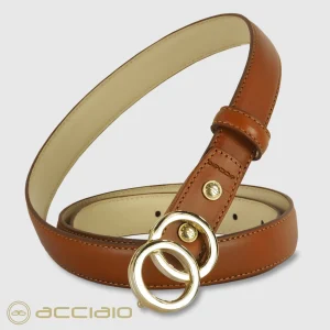 Cintura donna sottile in pelle Eclipse Oro cuoio Cognac