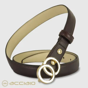 Cintura donna sottile in pelle Eclipse Oro cuoio Marrone