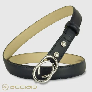 Cintura donna sottile in pelle Infinity Palladio cuoio Blu