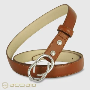 Cintura donna sottile in pelle Infinity Palladio cuoio Cognac