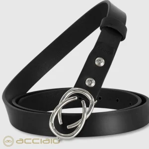 Cintura donna sottile in pelle Infinity Palladio cuoio Nero