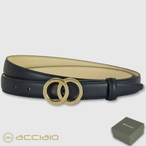 Cintura donna sottile in pelle Eclipse Oro cuoio Blu