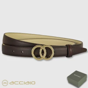 Cintura donna sottile in pelle Eclipse Oro cuoio Marrone