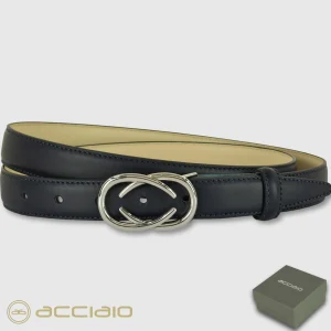 Cintura donna sottile in pelle Infinity Palladio cuoio Blu