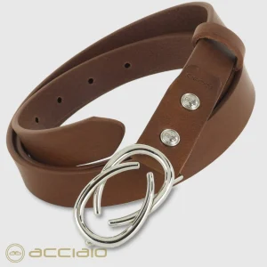 Cintura donna sottile in pelle Infinity Palladio cuoio Castagno