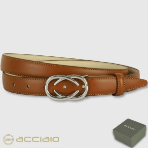 Cintura donna sottile in pelle Infinity Palladio cuoio Cognac