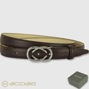 Cintura donna sottile in pelle Infinity Palladio cuoio Marrone