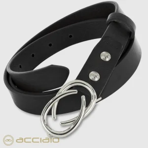 Cintura donna sottile in pelle Infinity Palladio cuoio Nero