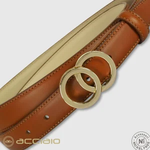 Cintura donna sottile in pelle Eclipse Oro cuoio Cognac