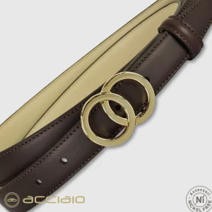 Cintura donna sottile in pelle Eclipse Oro cuoio Marrone