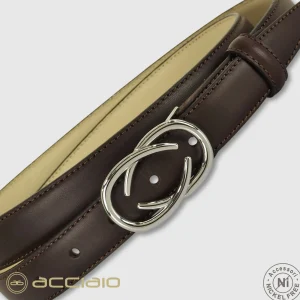 Cintura donna sottile in pelle Infinity Palladio cuoio Marrone