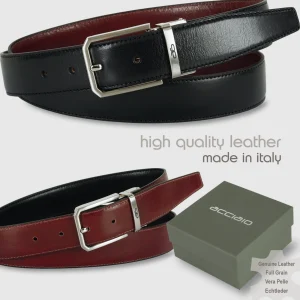 Cintura double face reversibile uomo Hexagon pelle Nero/Bordeaux