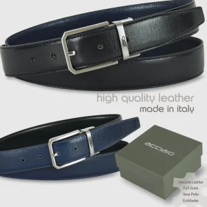 Cintura double face reversibile uomo Hexagon pelle Nero/Blu