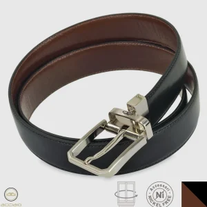 Cintura double face reversibile uomo Hexagon pelle Nero/Castagno