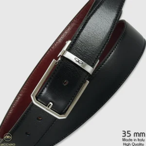Cintura double face reversibile uomo Hexagon pelle Nero/Bordeaux