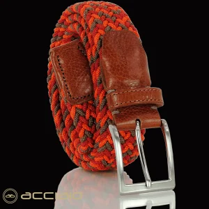 Cintura intrecciata elastica multicolore Arancio Rosso