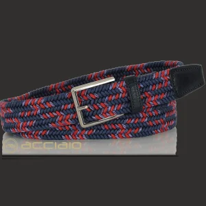 Cintura intrecciata elastica multicolore Blu Marino Rosso