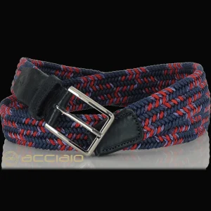 Cintura intrecciata elastica multicolore Blu Marino Rosso
