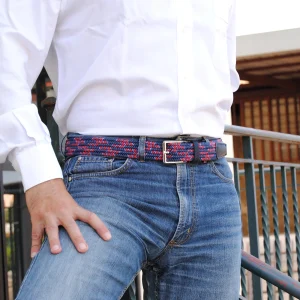 Cintura intrecciata elastica multicolore Blu Marino Rosso