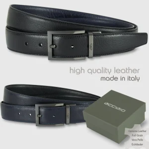 Cintura reversibile uomo double face Emerald pelle Nero/Blu