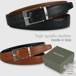 Cintura reversibile uomo double face Square pelle Nero/Cognac